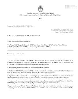 Copia digital de nota del Comando de Aviación del Ejército
Ejército Argentino