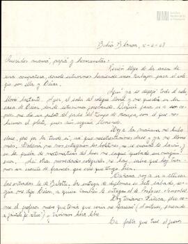 Carta de Eduardo Korsunsky a su mamá, papá y hermanas