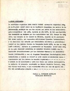 Certificado de la Comisión Argentina de Derechos Humanos sobre Sara Amalia Cabral