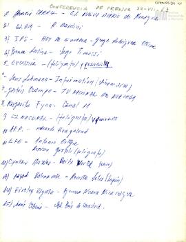 Listado de personas titulado "Conferencia de prensa 22-VII-83"