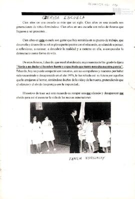 Carta de la familia Korsunsky por los 100 años de la Escuela N°15 "José Hernández"