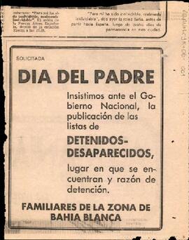 Solicitada de Familiares de la zona de Bahía Blanca en ocasión del día del padre