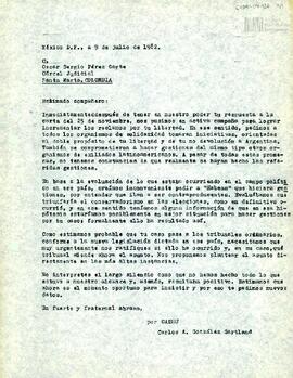 Carta de Carlos González Gartland para Oscar Sergio Pérez Gayte