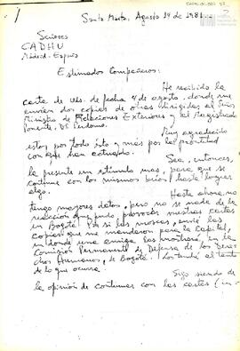 Carta de Oscar Sergio Pérez Gayte para la Comisión Argentina de Derechos Humanos (CADHU)