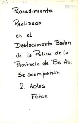 Actas de procedimientos de Destacamento Batán de la Policía de la Provincia de Buenos Aires