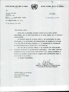 Carta de la División de Derechos Humanos de la Organización de las Naciones Unidas (ONU) a Celia ...