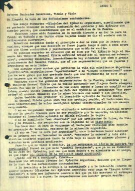Anexo 1 de informe o parte de inteligencia con carta de oficiales del Ejército Argentino a los Te...