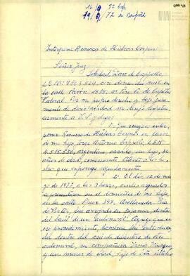 Habeas corpus presentado por Soledad Davi de Capello en favor de su hijo, Jorge Antonio Capello