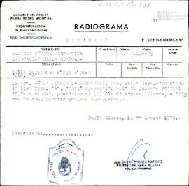 Radiograma con citación de la Policía Federal Argentina a Celia Jinkis de Korsunsky