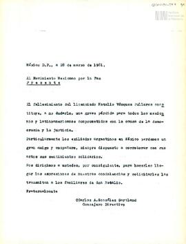 Carta de Carlos González Gartland para el Movimiento Mexicano por la Paz