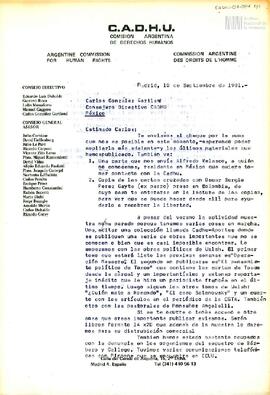 Carta de Carlos María Duhalde para Carlos González Gartland