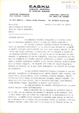 Carta de la Comisión Argentina de Derechos Humanos (CADHU) para Carlos González Gartland