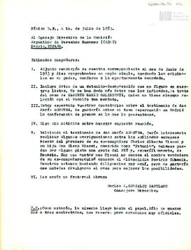 Rendición de egresos de la Sede México de la CADHU del mes de junio de 1983