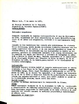 Carta de Carlos González Gartland para el Consejo Directivo de la Comisión Argentina de Derechos ...