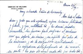 Carta del Obispo de Neuquén a Celia Jinkis de Korsunsky