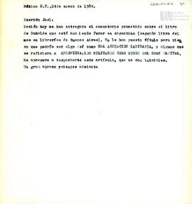 Carta de Carlos González Gartland para Joel Atilio Cazal