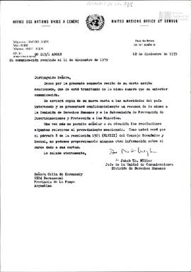 Copia de carta de la División de Derechos Humanos de la Organización de las Naciones Unidas (ONU)...