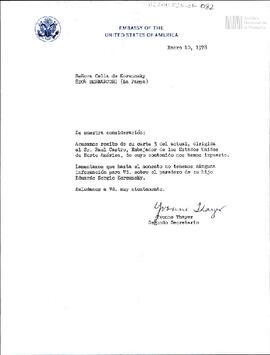 Carta de la Embajada de Estados Unidos en Argentina a Celia Jinkis de Korsunsky