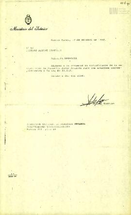Nota del Ministerio del Interior a Eduardo Adolfo Capello