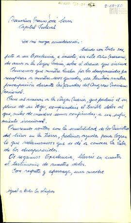 Borrador de carta de Celia Jinkis de Korsunsky a Monseñor Mario José Serra