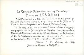 Invitación a una conferencia de prensa de la Comisión Argentina de Derechos Humanos (CADHU)