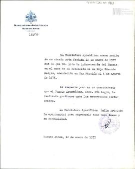 Carta de la Nunciatura Apostólica de Buenos Aires a Celia Jinkis de Korsunsky