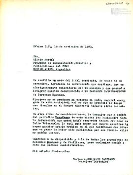 Carta de Carlos González Gartland para Alicia Martín, del Programa de Docmuentación, Estudios y P...