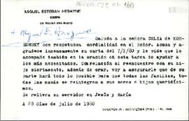 Carta del Obispado de Viedma a Celia Jinkis de Korsunsky