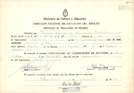 Certificado de terminación estudios escolares de  María Angélica Lema, madre de María Angélica Sa...