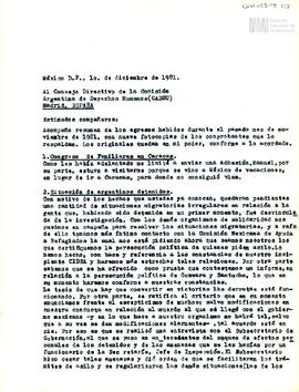 Rendición de egresos de la Sede México de la CADHU del mes de noviembre de 1981