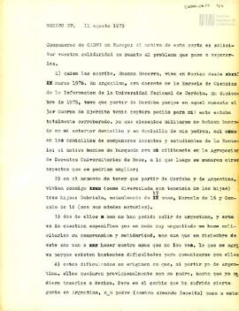 Carta de Susana Rita Becerra para la Comisión Argentina de Derechos Humanos (CADHU)