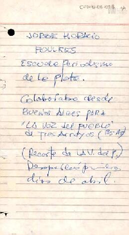 Ficha sobre el periodista Jorge Horacio Foulkes