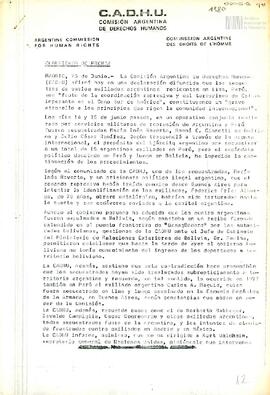Comunicado de prensa de la Comisión Argentina de Derechos Humanos (CADHU)