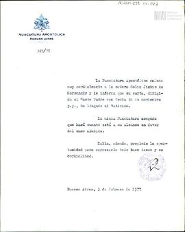Carta de la Nunciatura Apostólica de Buenos Aires a Celia Jinkis de Korsunsky