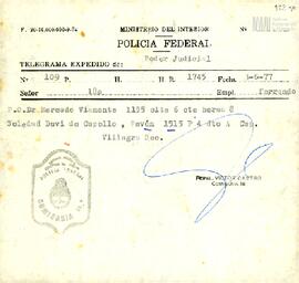 Telegrama del Poder Judicial para Soledad Davi de Capello