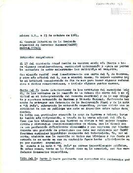 Carta de Carlos González Gartland para el Consejo Directivo de la Comisión Argentina de Derechos ...