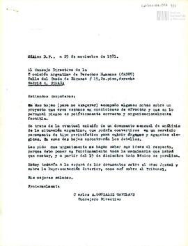 Carta de Carlos González Gartland para el Consejo Directivo de la Comisión Argentina de Derechos ...