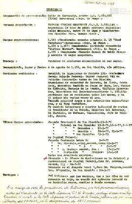 Ficha sobre testimonio de Celia Jinkis de Korsunsky