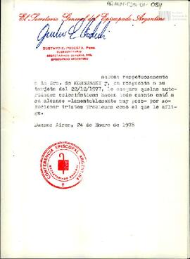 Carta de Gustavo E. Podesta a Celia Jinkis de Korsunsky