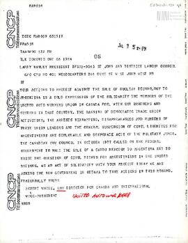Carta del Director de UAM, Robert White, para el Presidente de St. John and District Labour Conci...
