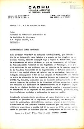 Carta de Carlos González Gartland para el Ministro de Relaciones Exteriores de la República de Ni...