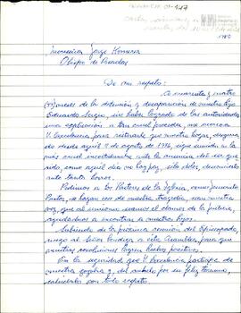 Carta de Celia Jinkis de Korsunsky a Monseñor Jorge Kemerer