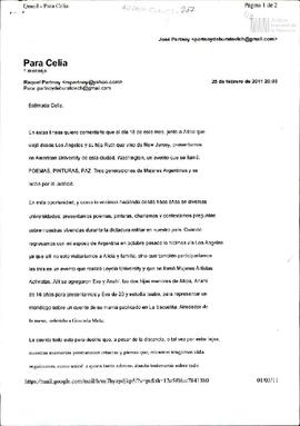 Correo electrónico de Raquel Partnoy para Celia Jinkis de Korsunsky
