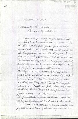 Fotocopia de carta de Celia Jinkis de Korsunsky a Monseñor Pío Laghi