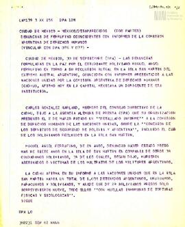 Cable de la Comisión Argentina de Derechos Humanos (CADHU)