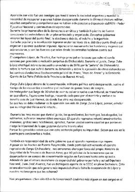 Comunicado por la desaparicición de Jorge Julio López