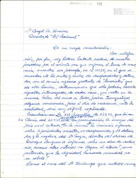 Borrador de carta de Celia Jinkis de Korsunsky a El Nacional