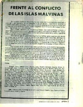 Comunicado de prensa de exiliados frente al conflicto de las Islas Malvinas