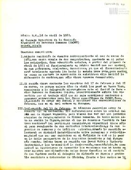 Rendición de egresos de la Sede México de la CADHU del mes de marzo de 1983