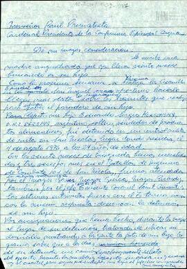 Borrador de carta de Celia Jinkis de Korsunsky a Raúl Francisco Primatesta